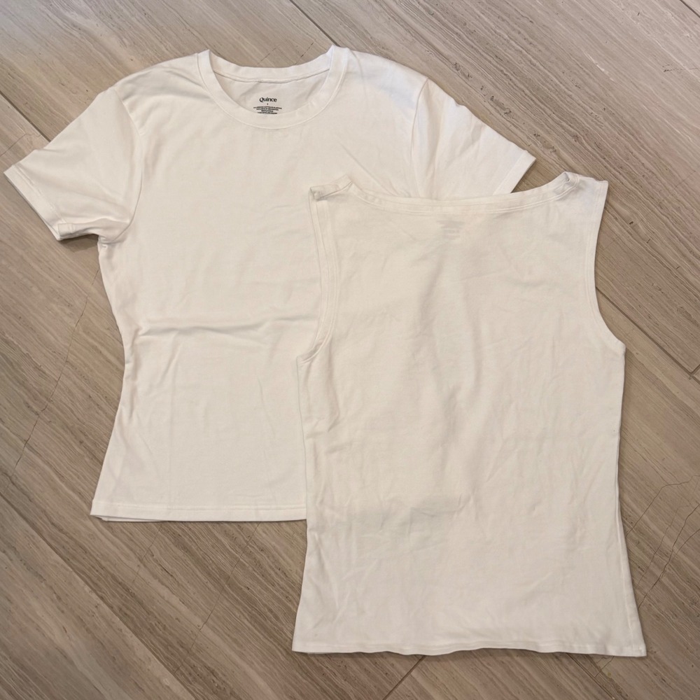 Quince Set of 2 Organic Cotton Stretch Tee Jersey Boat Neck Tank Small NWOT
